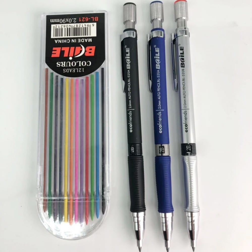Mechanical pencil 2.0mm 2B drawing writing activity pencil with12color